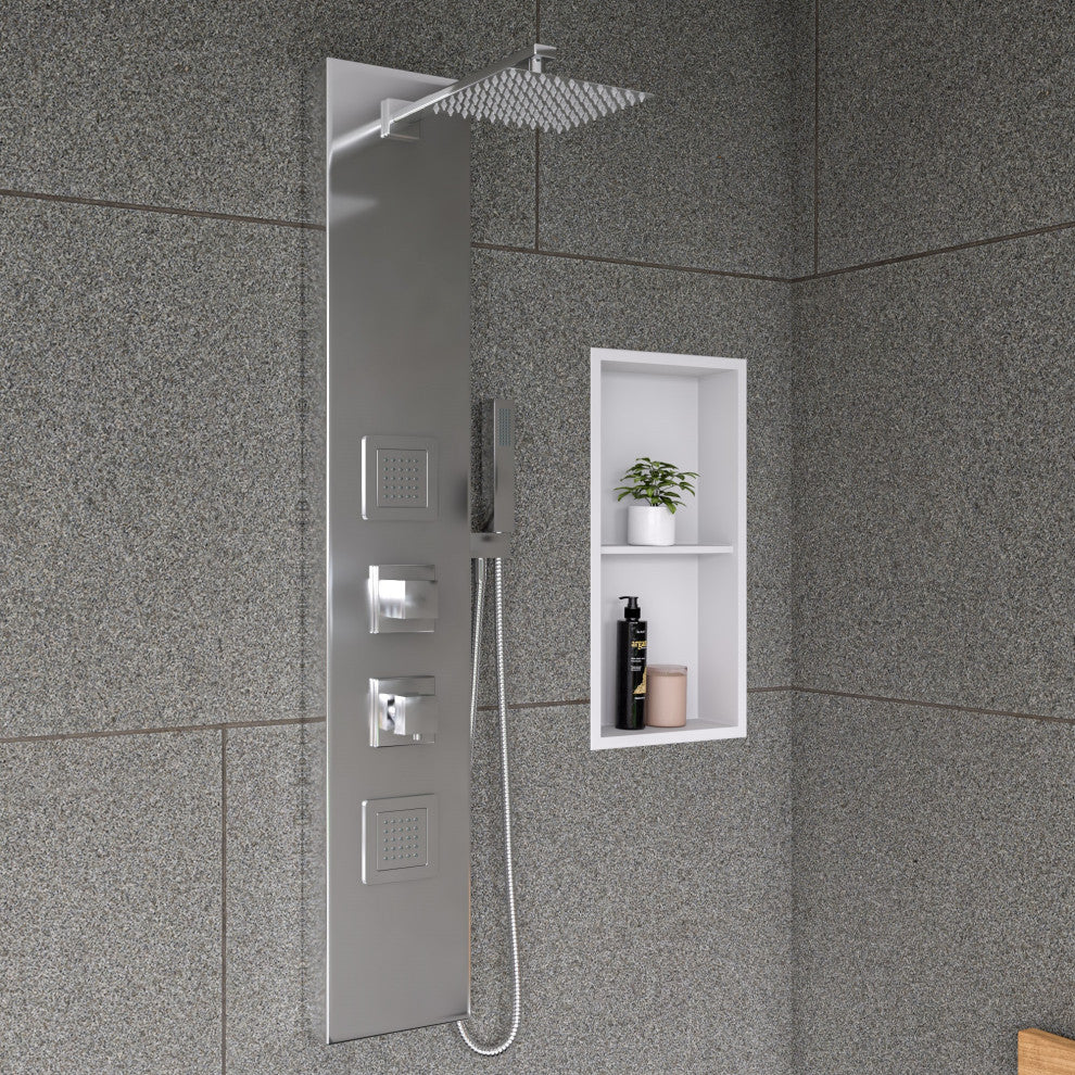 ALFI brand ABSP60W White Aluminum Shower Panel w/ 2 Body Sprays Rain Shower Hea