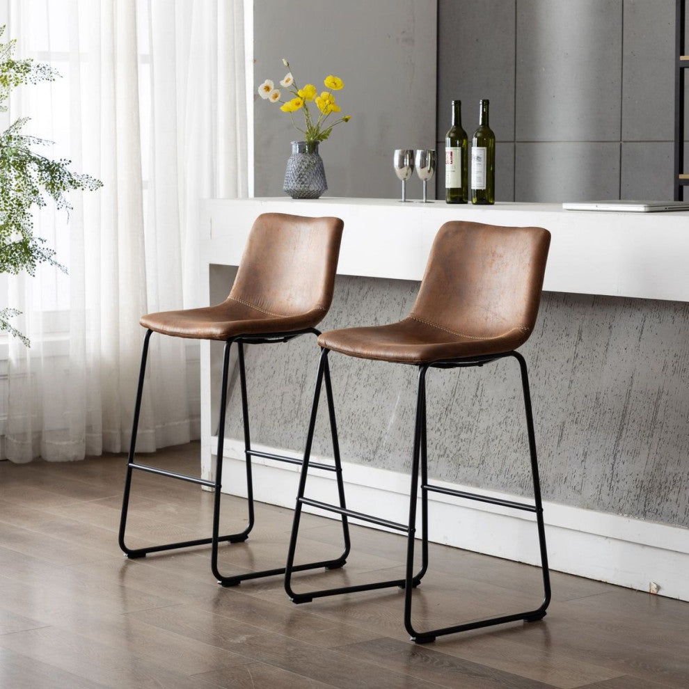 Home Beyond Synthetic Leather Barstools Armless, Set of 2, Brown