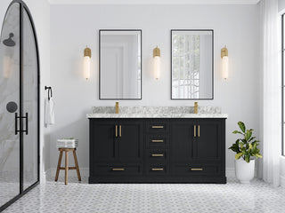 Boston 72" Double Sink Bath Vanity, Wrought Iron 2" Carrara Marble