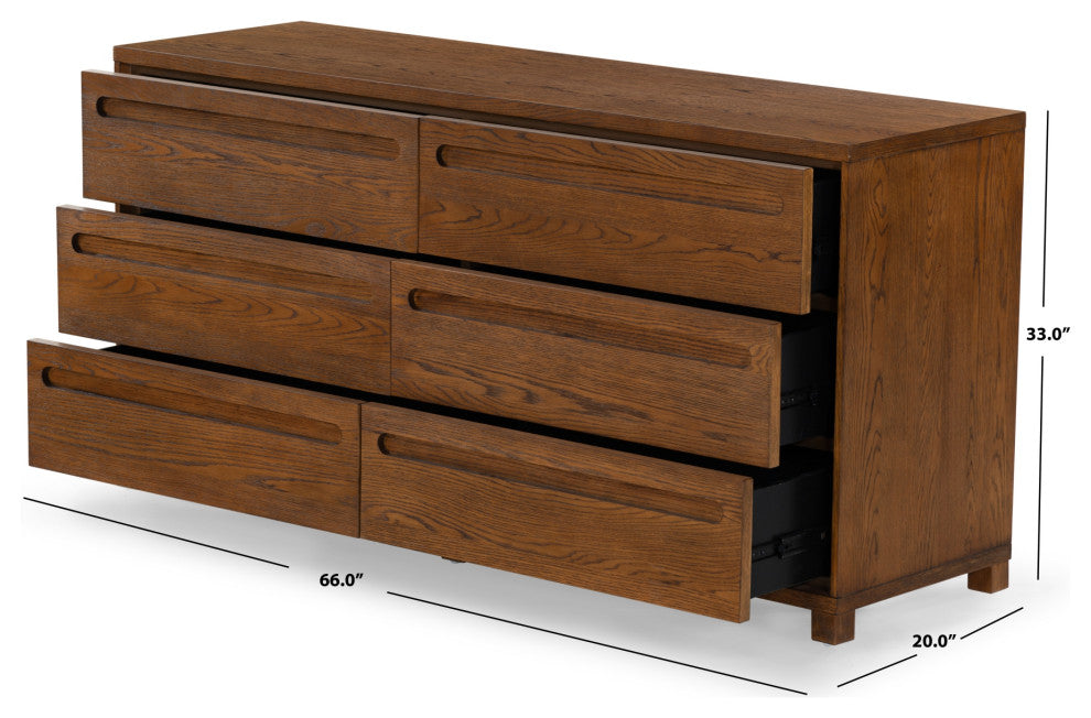 Safavieh Couture Tobiette 6 Drawer Wood Dresser, Medium Oak