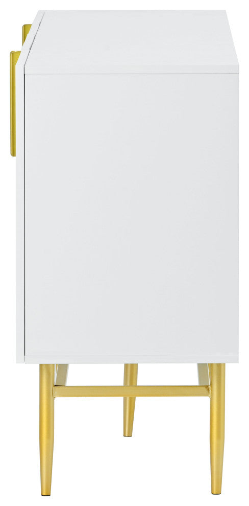 TATEUS 60" Modern Elegant 4-door Sideboard,Gold Metal Handle Storage Cabinet, White