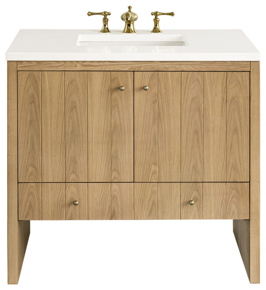 Hudson 36" Single Vanity, Light Natural Oak,  White Zeus Quartz Top