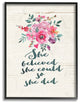 She Believed Pink & Blue Flowers & Wood Look Framed Giclee Art, 16"x20"