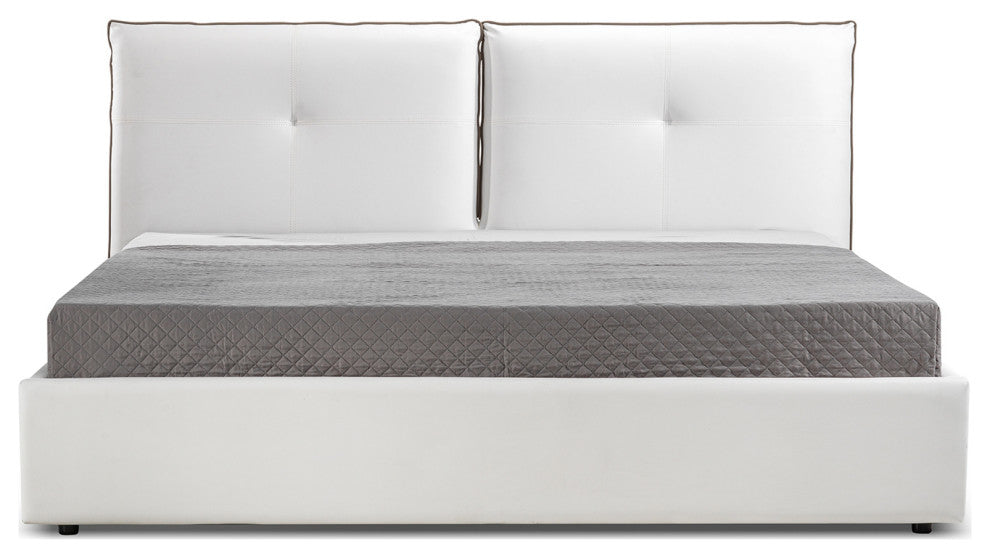 Aria King Storage Bed in White PU Leather