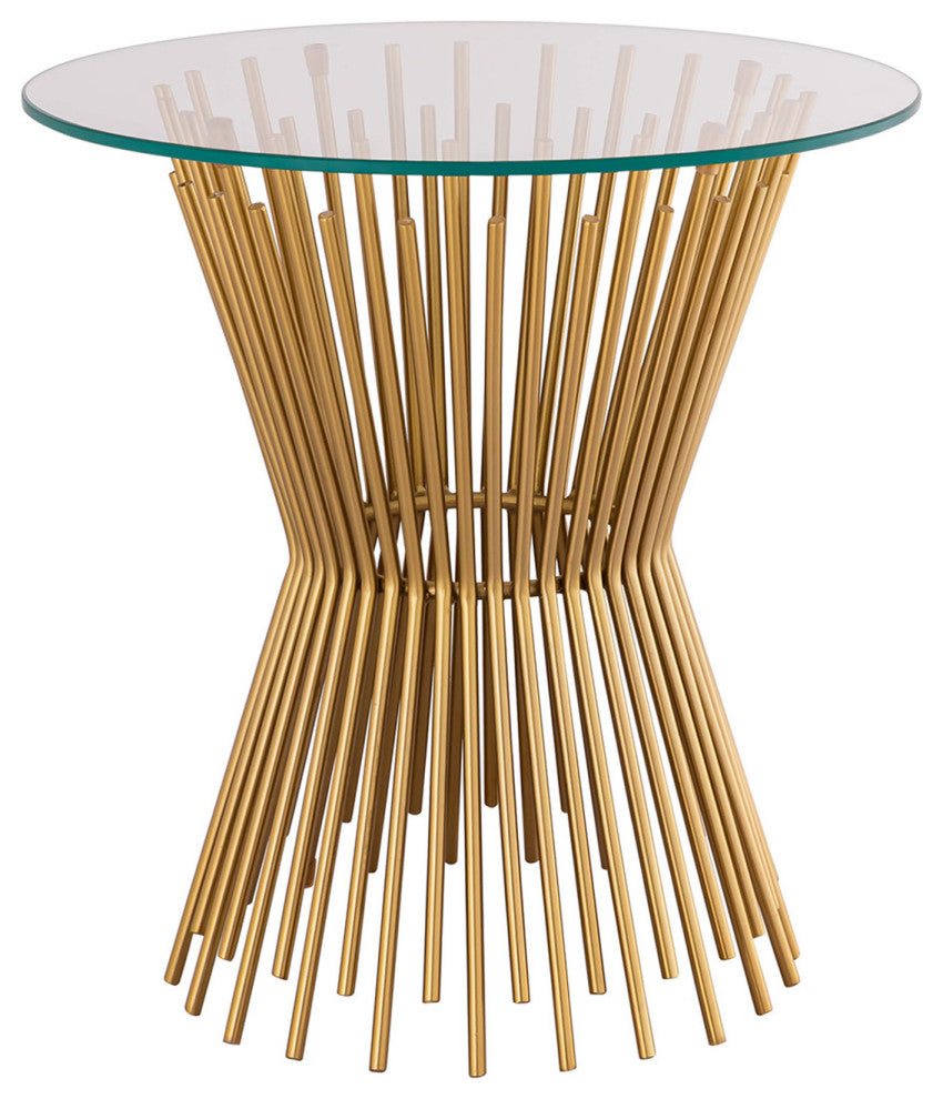 Gold Wire Side Table, Round Glass Top End Table, Glam Cocktail Table, Nightstand