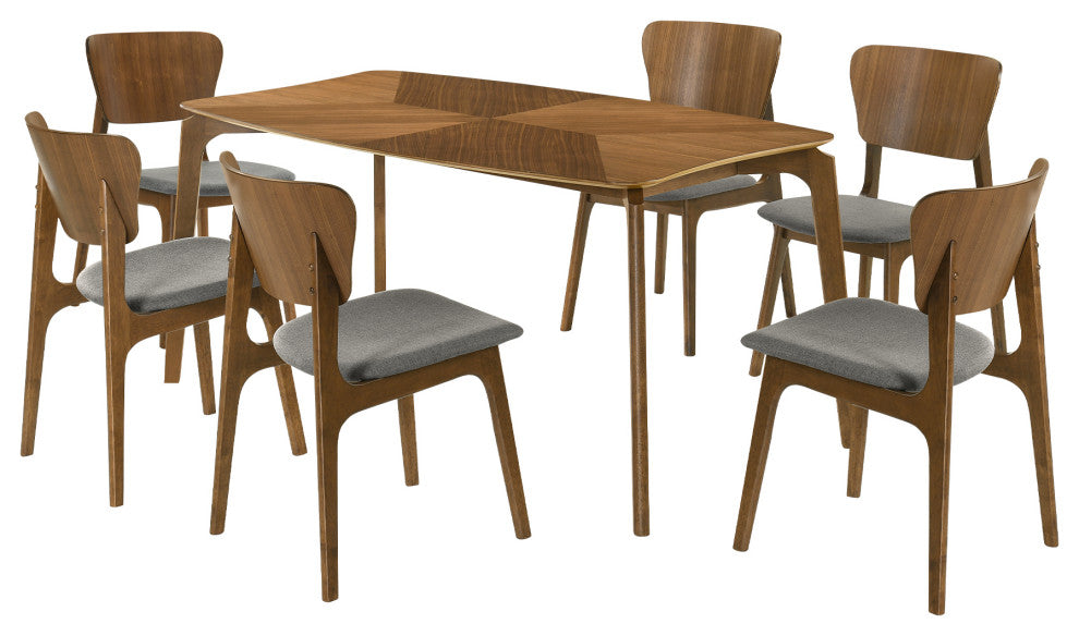 Kalia 7-Piece Wood Dining Set, Walnut Finish With Charcoal Fabric