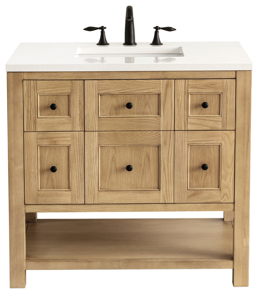 James Martin Breckenridge Bath Vanity, Light Natural Oak, 36", White Zeus, Three-Hole