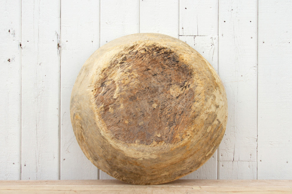 Large Round Bleached Wood Bowl