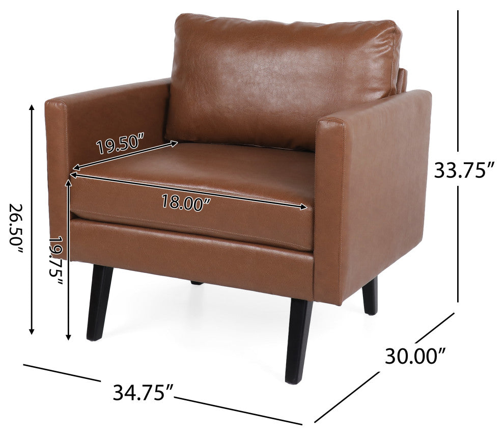 Dowd Mid Century Modern Faux Leather Club Chair, Cognac/Dark Brown