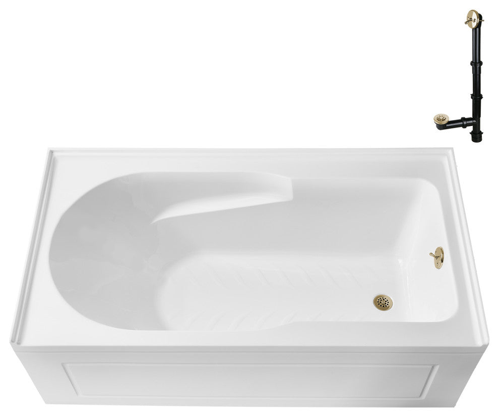 GA-309-20-PBR 60"x32" Acrylic Alcove Bathtub, Polished Brass Drain