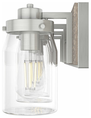 Devon Park Brushed Nickel and Grey Wood With Clear Glass 4 Light Vanity Wall