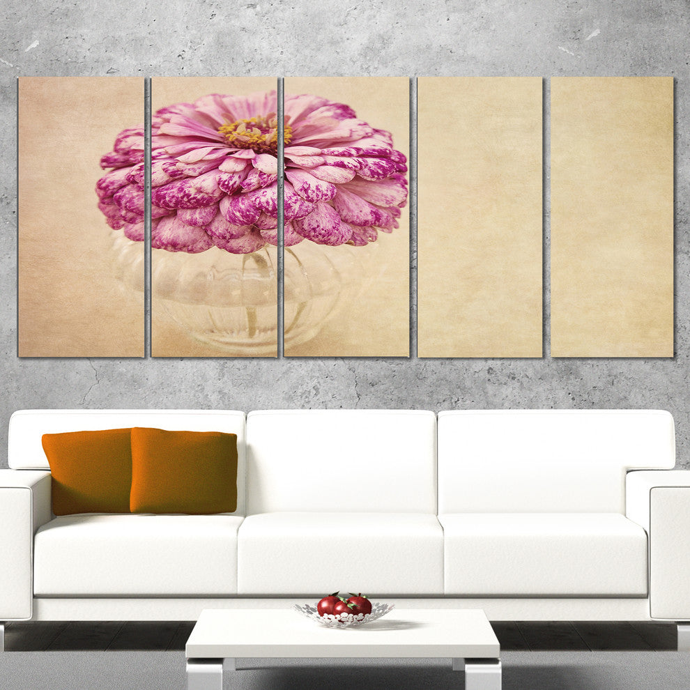 Pink Flower in Vase Watercolor, Floral Canvas Art Print, 60"x28", 5 Panels