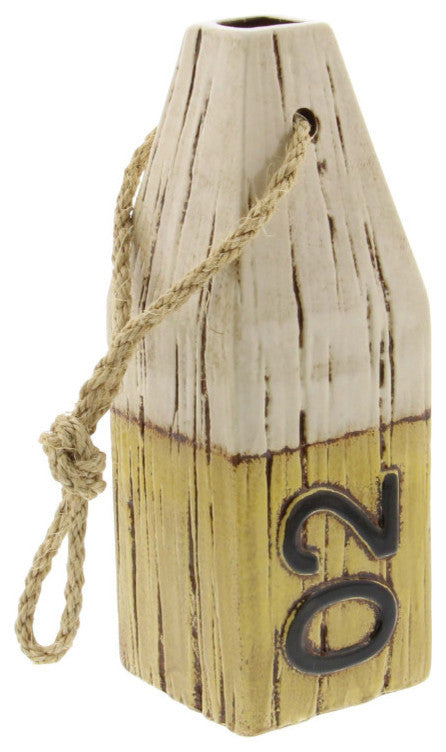 Ceramic Rope Buoy Vase, Yellow And Off White