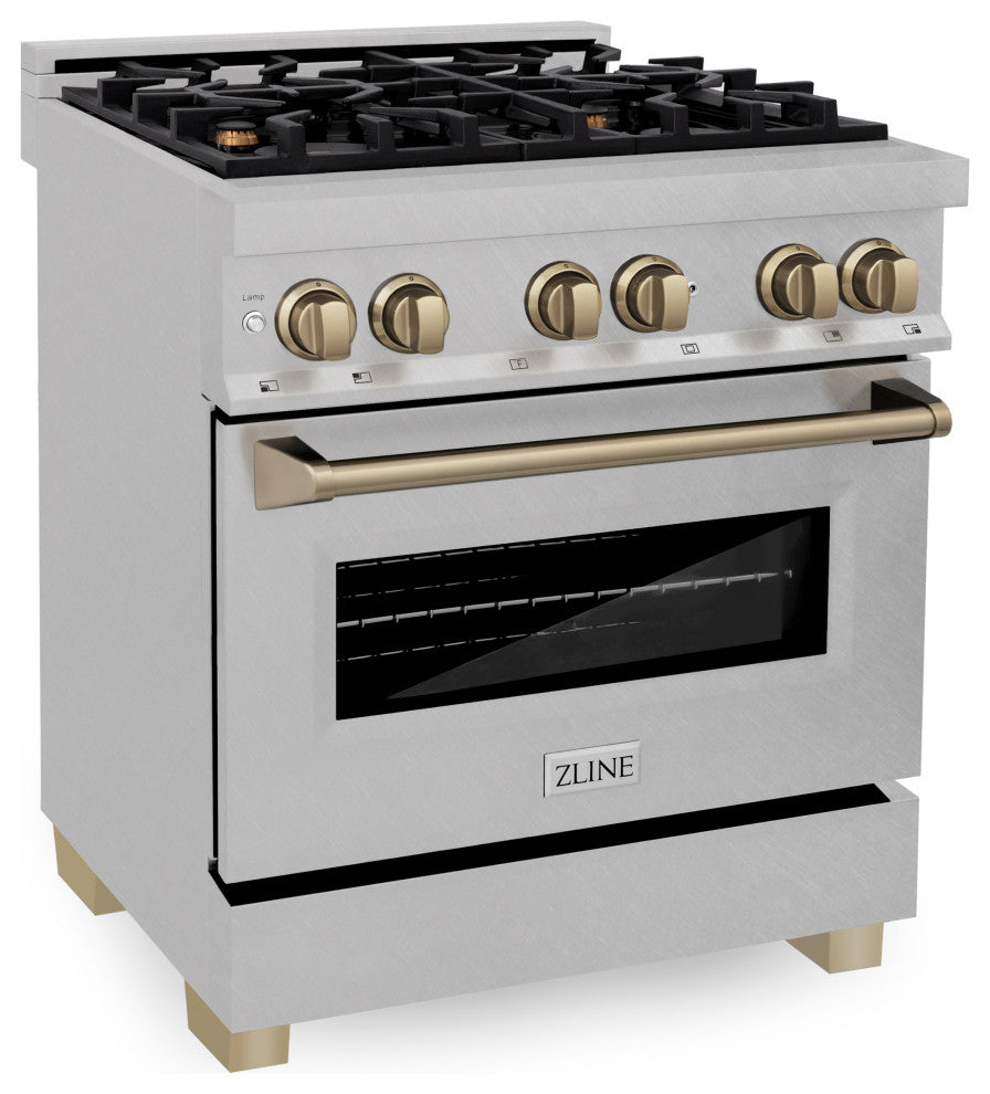 ZLINE 30" Dual Fuel Range, DuraSnow With Champagne Bronze RASZ-SN-30-CB