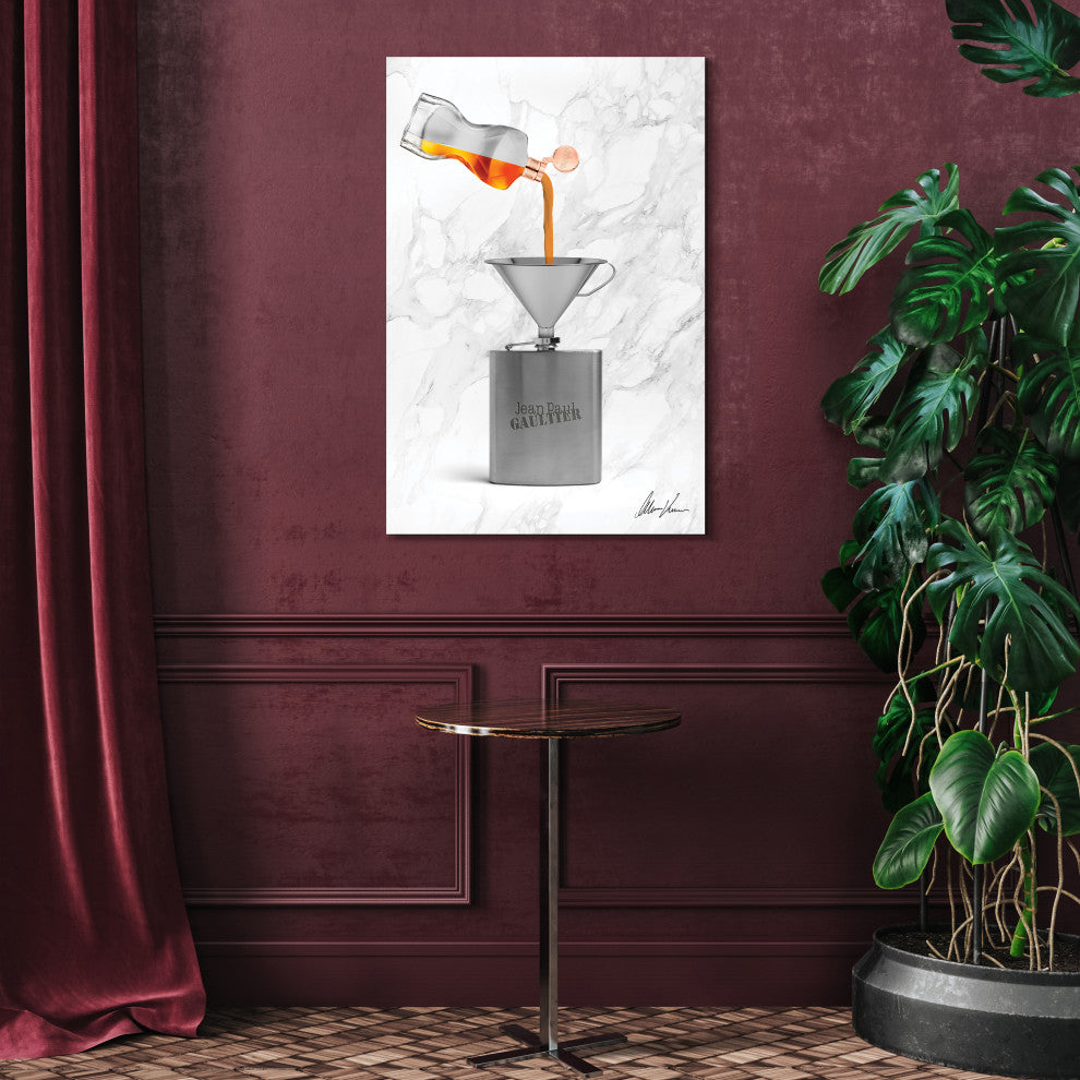 "Gaultier Liquid Gold" Frameless Floating Tempered Glass Panel Graphic Wall Art
