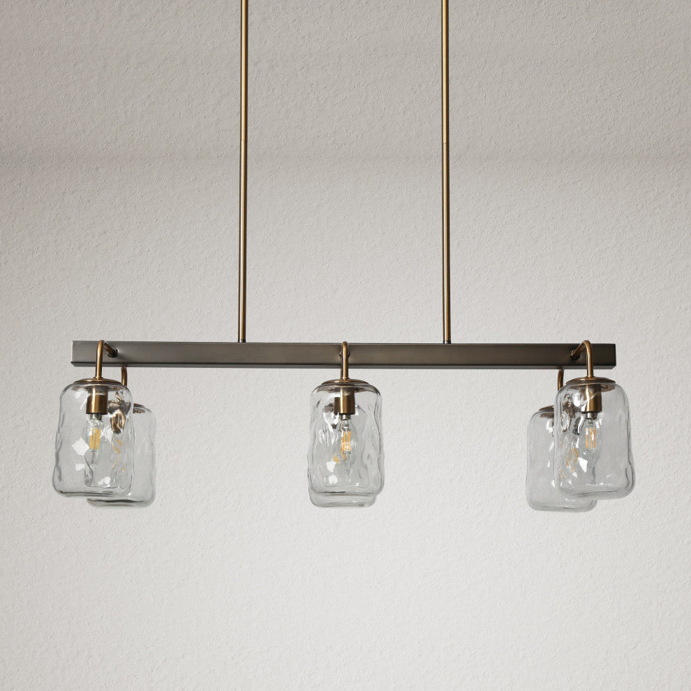 LNC 6-Light Black and Gold Modern Mason Jar Linear Large Kitchen Island Light