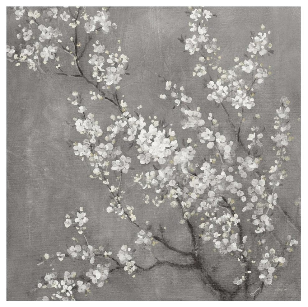 "White Cherry Blossoms II on Grey Crop" Paper Print by Danhui Nai, 26"x26"