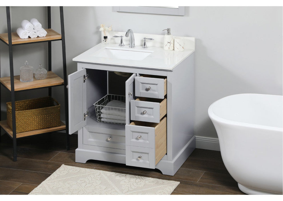 Elegant VF15532GR-BS 32"Single Bathroom Vanity, Gray With Backsplash