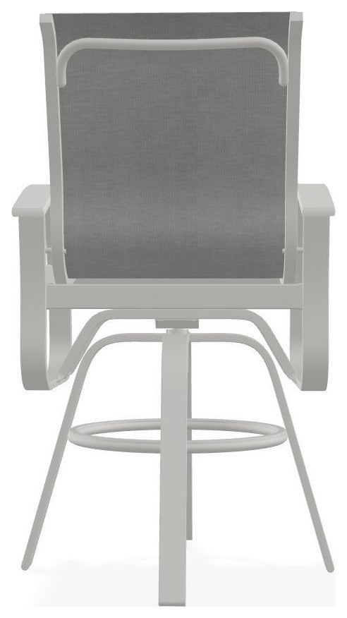 Belle Isle Sling Bar Height Outdoor Swivel Armchair, Alloy/Snow