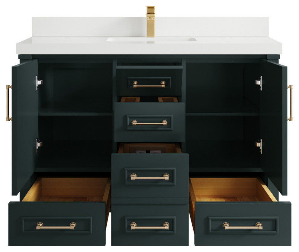 Aberdeen 48 Single Sink Bath Vanity in Dark Forest Green 2" White Quartz