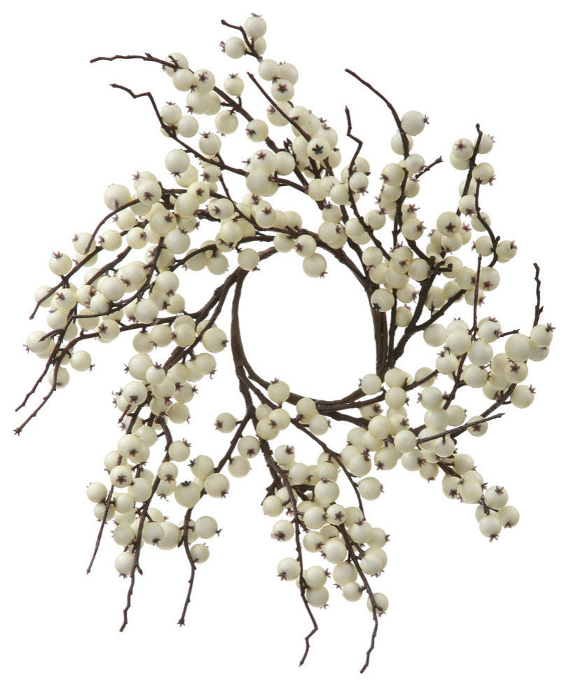 Vickerman 18" Indoor and Outdoor Berry Wreath, White