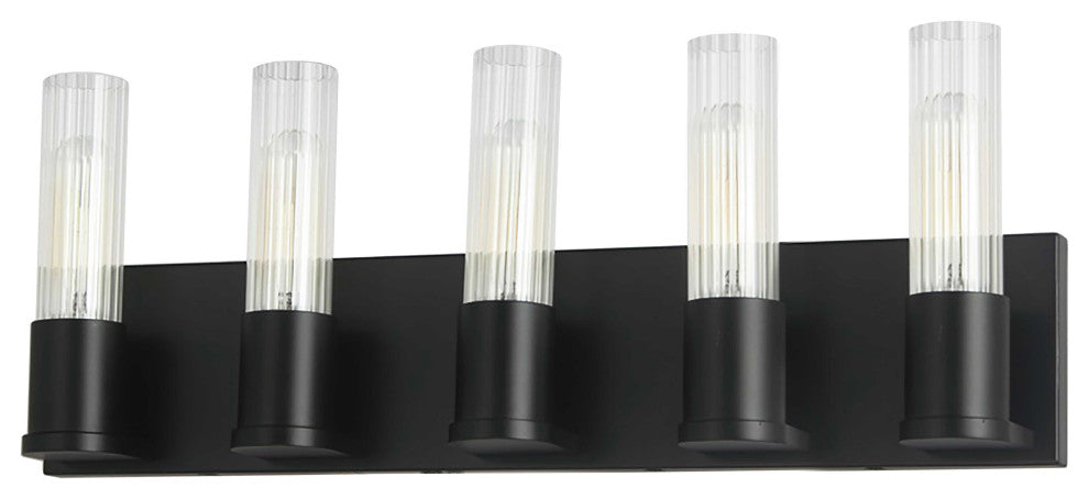 Tube Contemporary 5 Light Matte Black Clear Metal Vanity