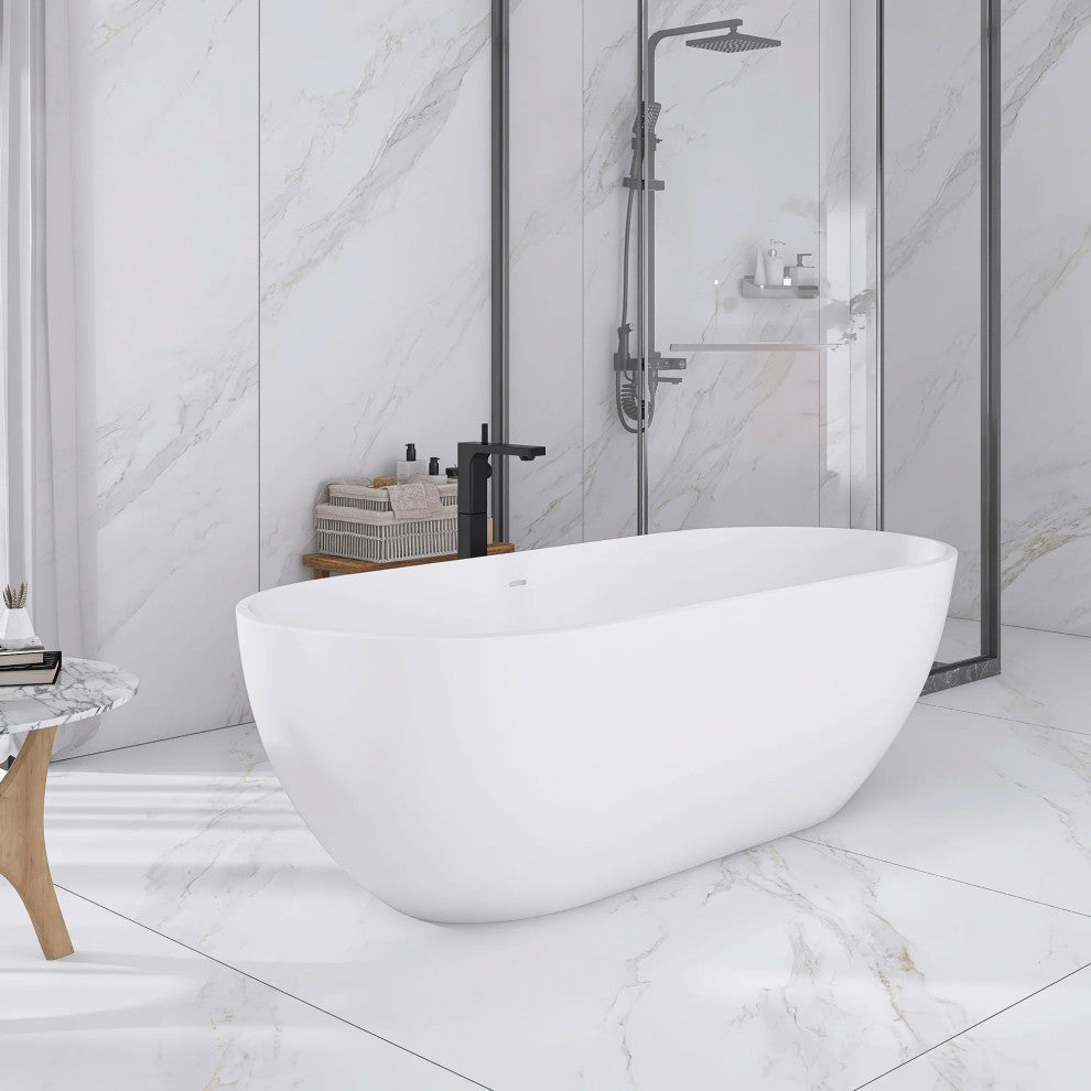 Solid Surface Freestanding Soaking Bathtub, Drain, 69"