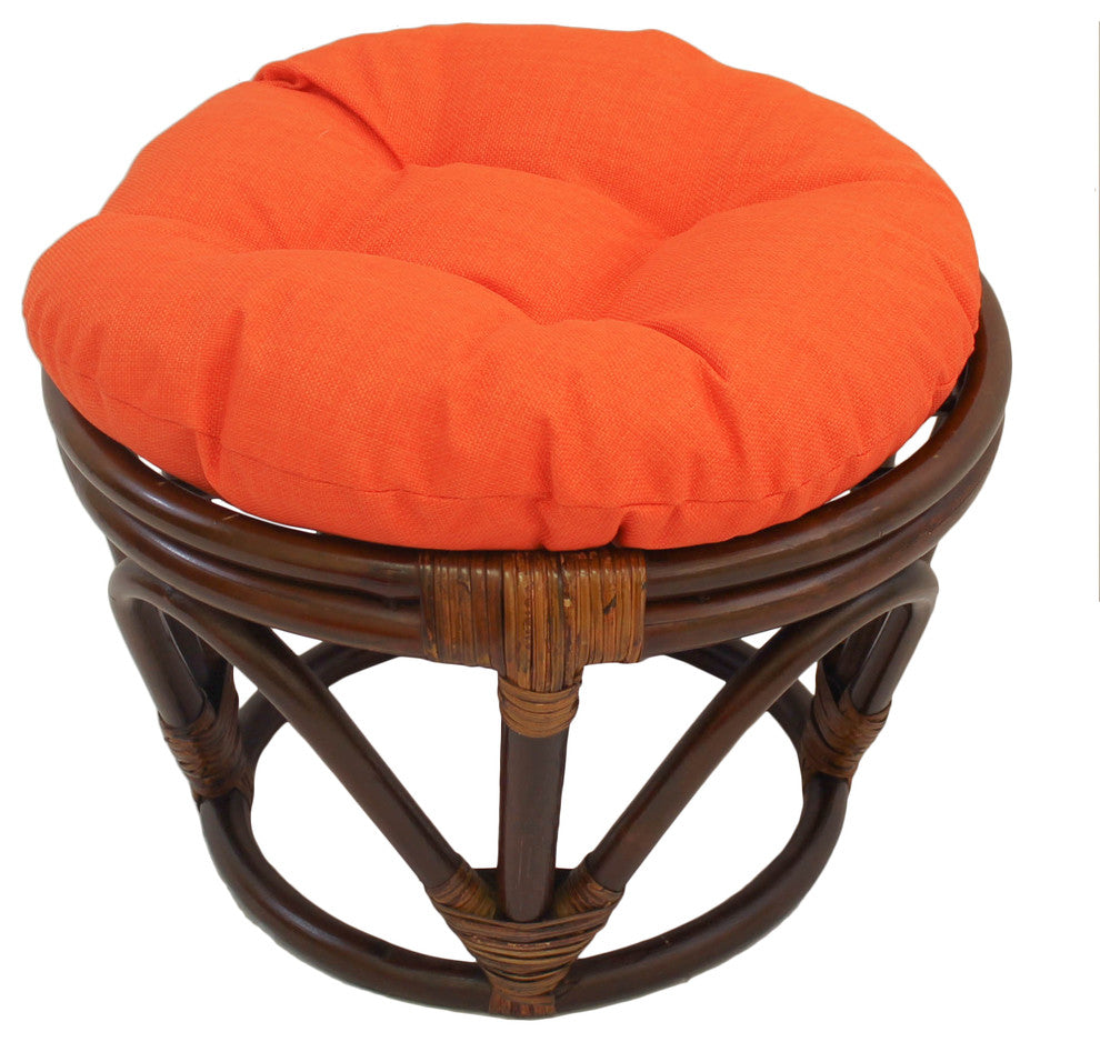 18" Round Spun Polyester Tufted Footstool Cushion, Orange