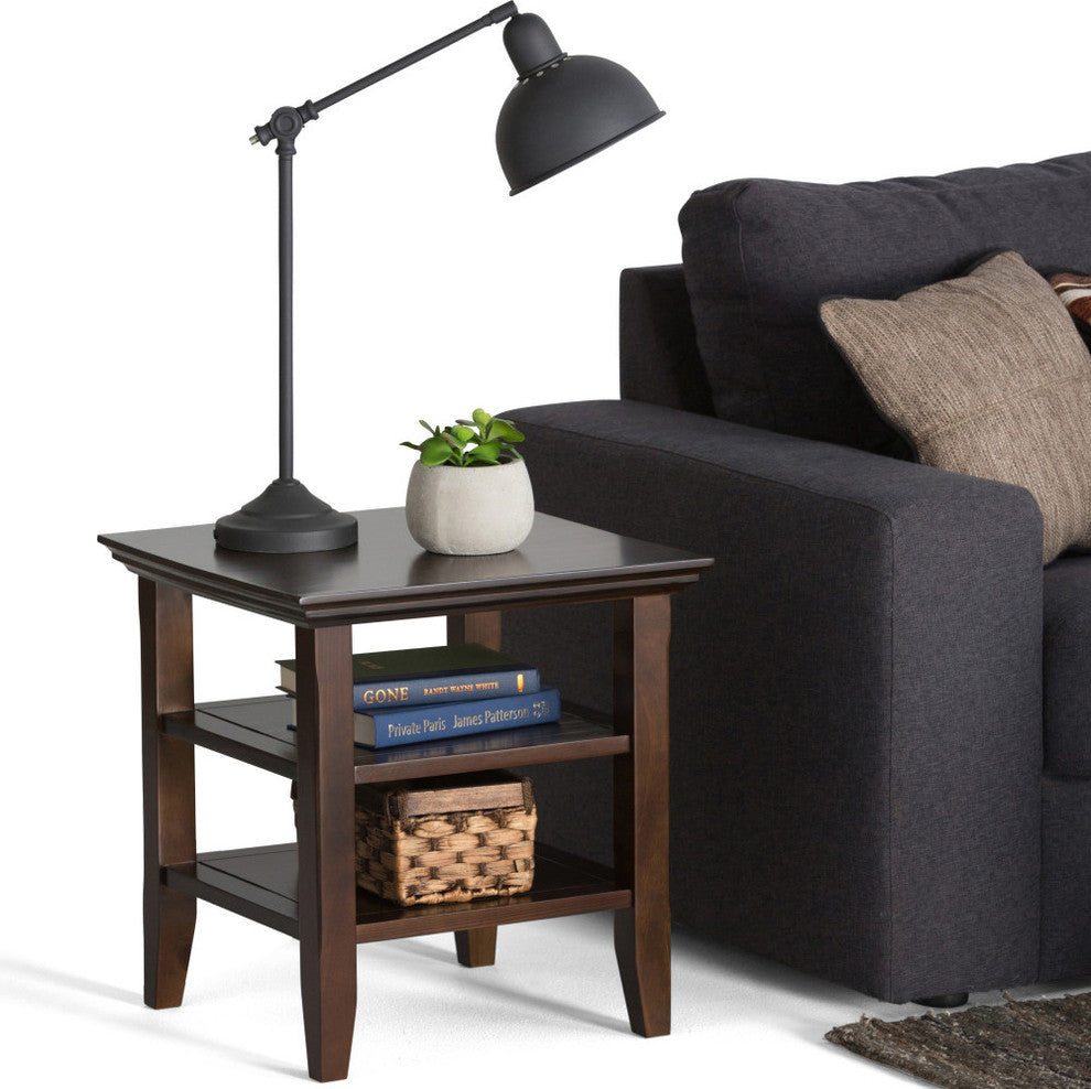 Acadian Solid Wood 19" Square Rustic End Table, Brunette Brown