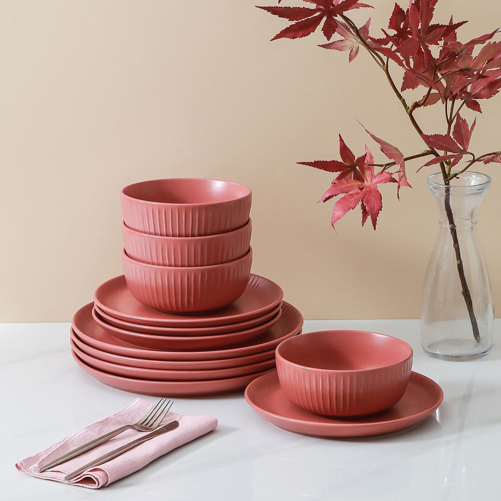 Stone Lain Logan Stoneware 24 Piece Dinnerware Set, Terracotta