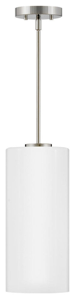 Lark Lane 7" Single Cylindrical Pendant, Polished Nickel + Cased Opal Glass