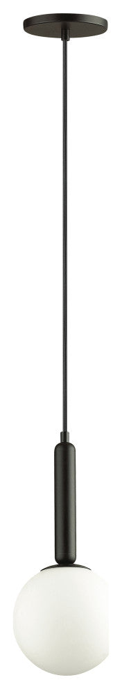 Matte Black Contemporary Pendant With White Glass