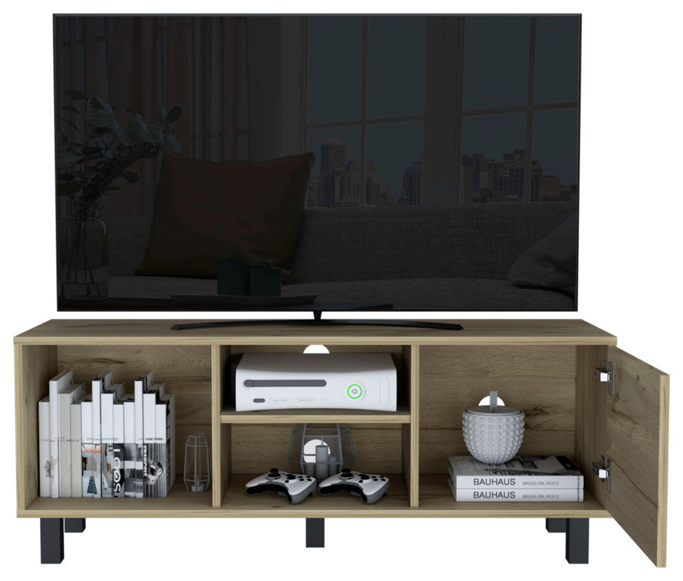 Rome TV Stand For TVs up to 43" with 3 Open Shelves and 1 Cabinet, Light Oak