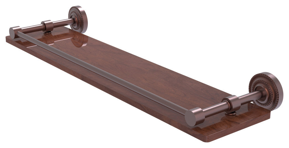 Dottingham 22" Solid Wood Shelf with Gallery Rail, Antique Copper