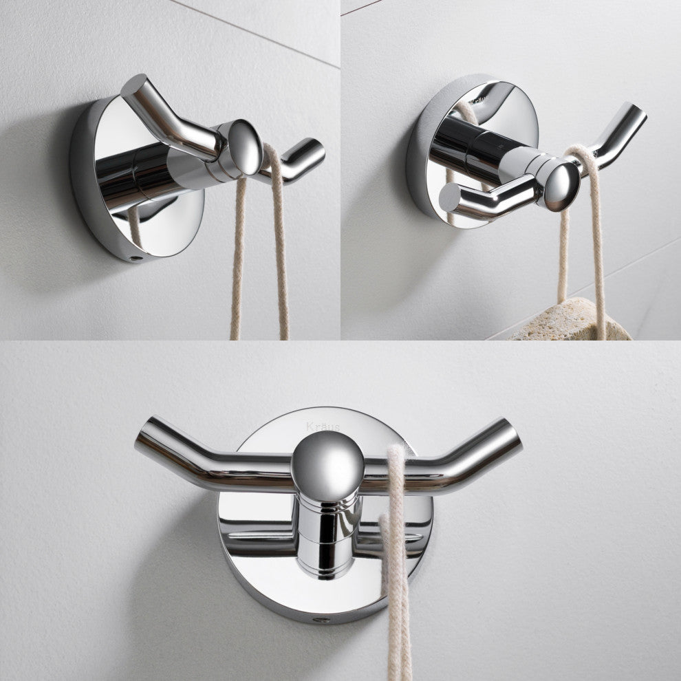 Elie Bathroom Robe and Towel Double Hook, Chrome