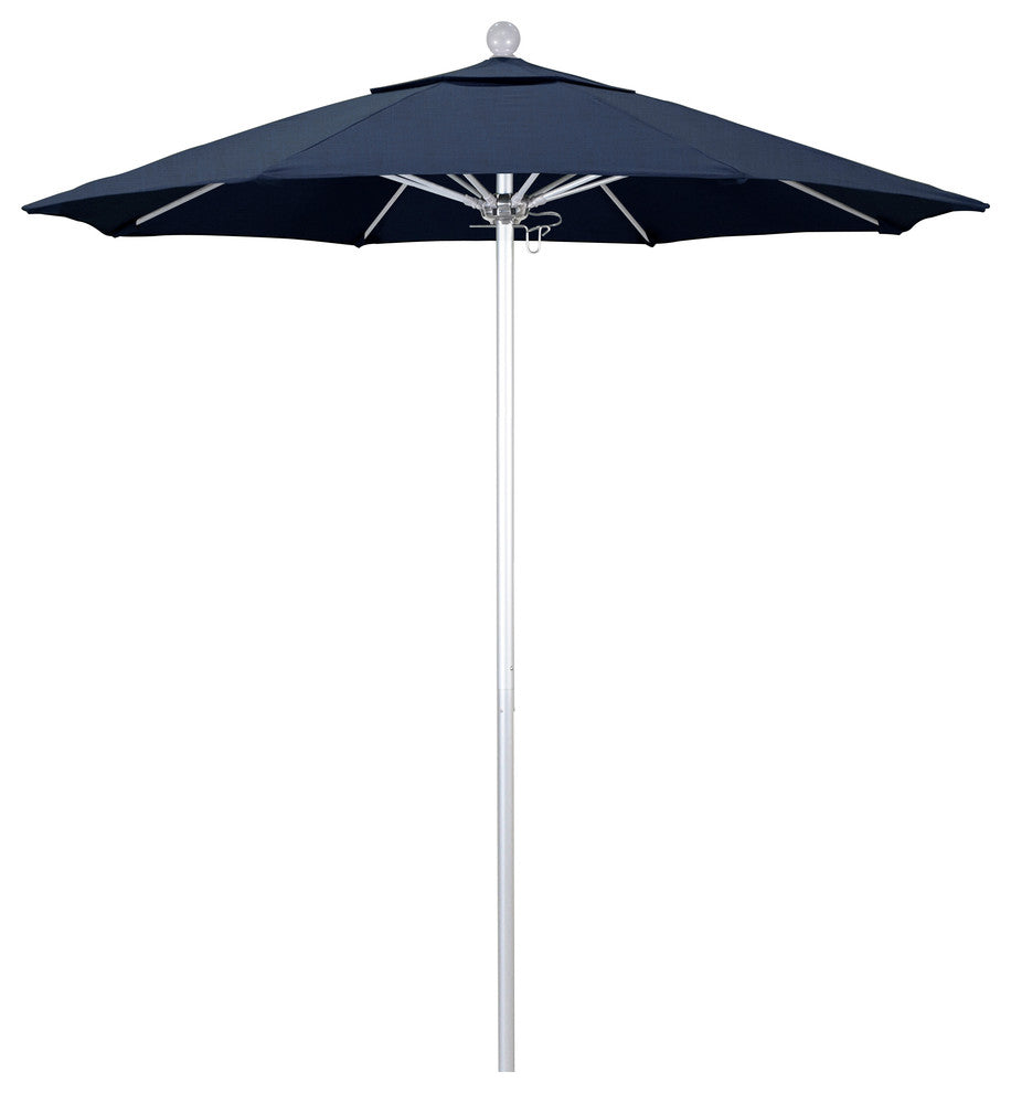 7.5' Silver Push Lift Aluminum Umbrella, Sunbrella, Spectrum Indigo