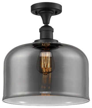 X-Large Bell 1-Light Semi-Flush Mount, Matte Black, Plated Smoke
