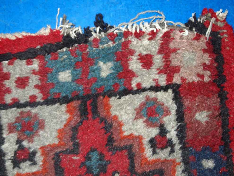 Handmade vintage Persian Hamadan rug 1.4' x 2.2' (42cm x 68cm) 1960s