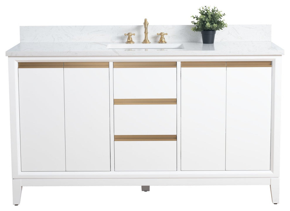 Vanity Art Bathroom Vanity With Sink, White, 60" Single