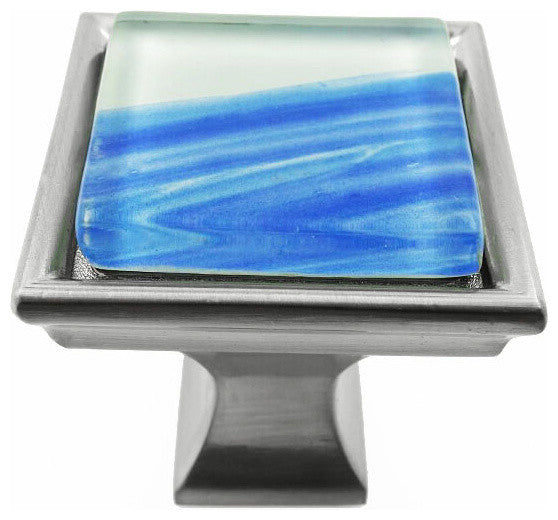 Hand Brush Blue Tilted Stroke Crystal Glass Brushed Nickel Madison Classic Knob