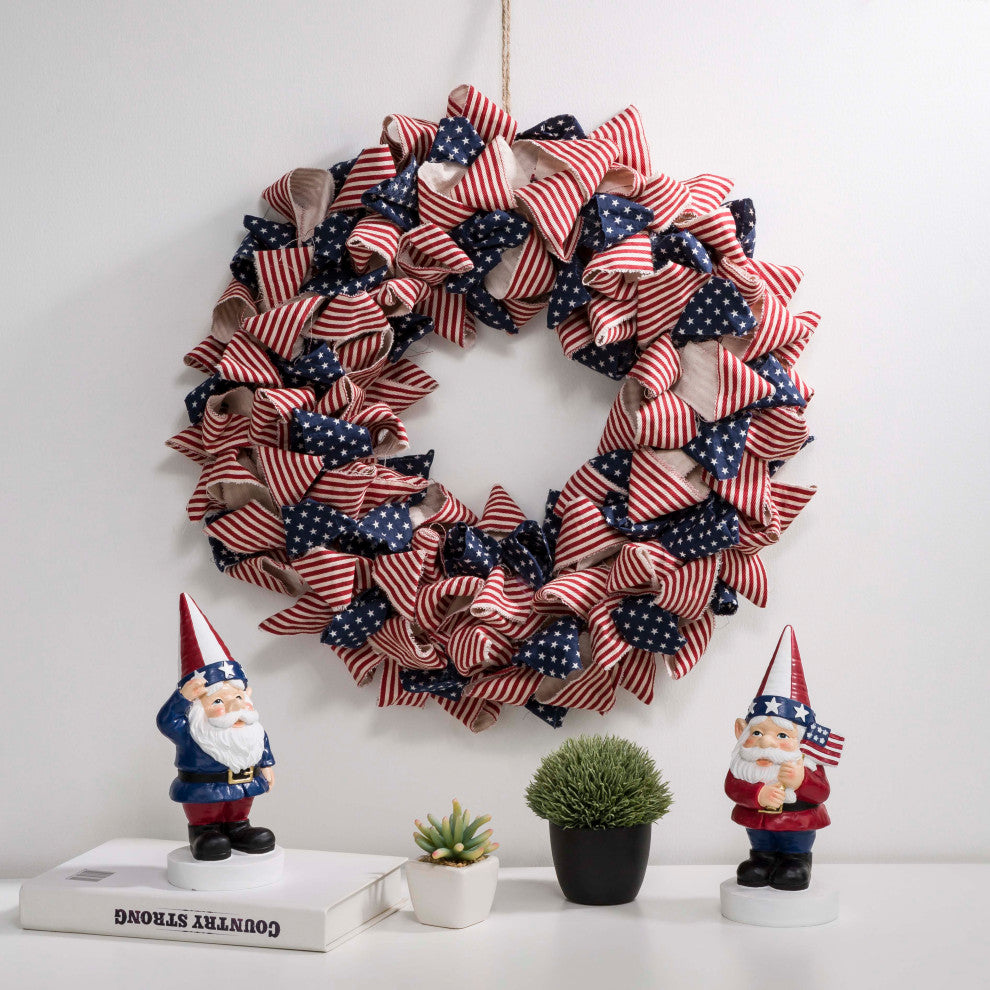 19"D Fabric Patriotic/Americana Stripes and Stars Wreath