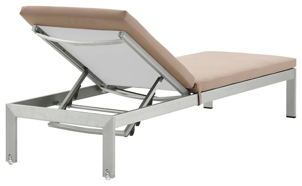 Shore Outdoor Patio Aluminum Chaise With Cushions, Silver Mocha