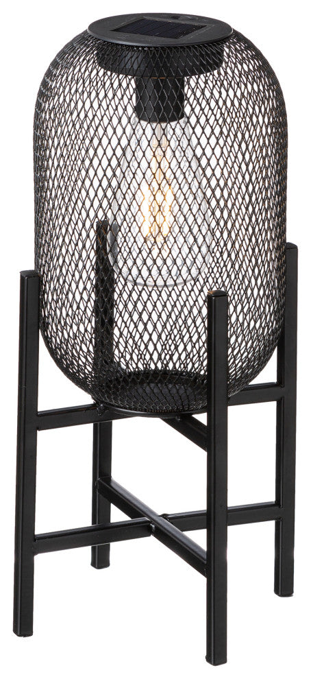 14.25"H Metal Mesh Black Solar Powered Outdoor Lantern With Stand