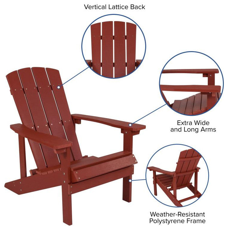 Charlestown Set of 2 Adirondack Chairs with Cushions, Red/Cream