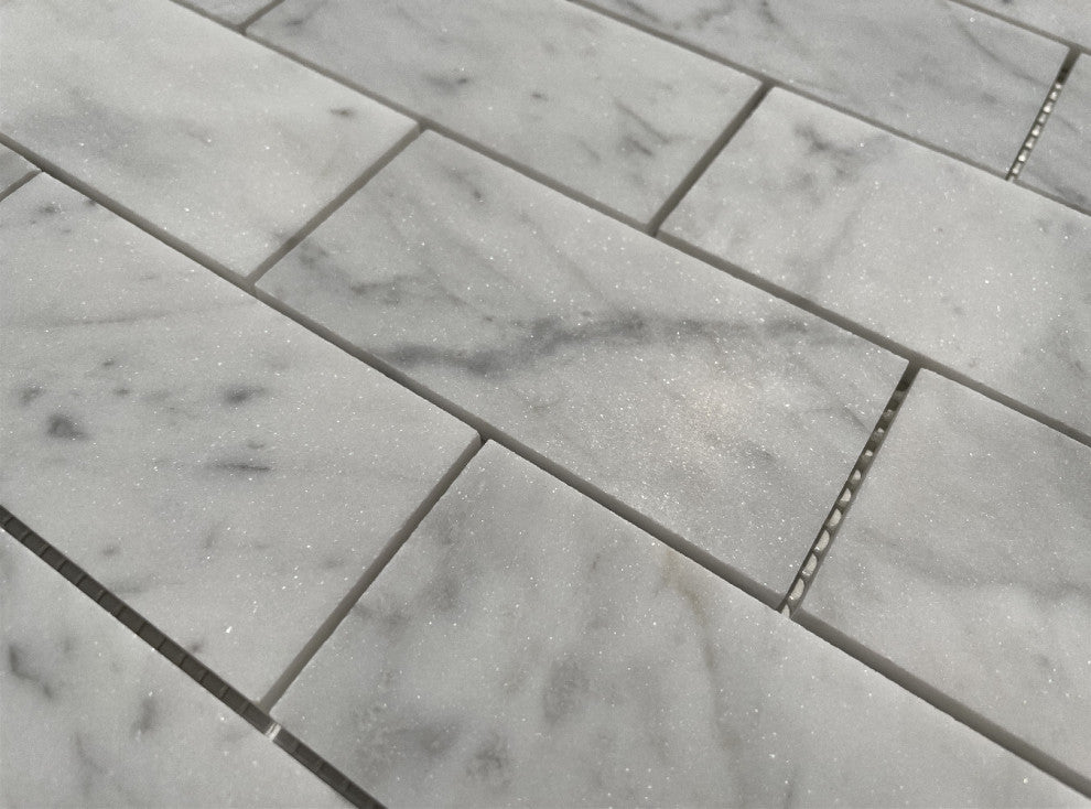 Carrara Marble 2x4 Subway Brick Mosaic Tile Honed Venato Carrera, 1 sheet