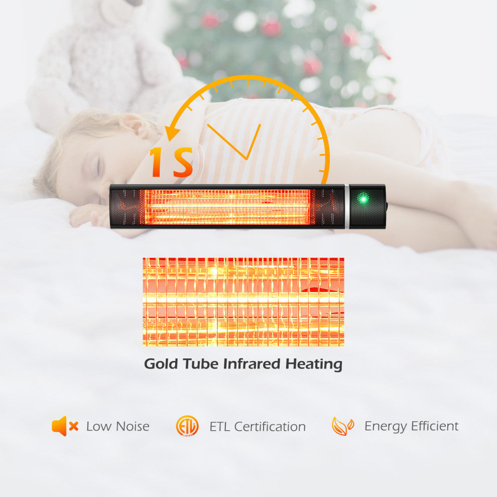 COSTWAY 750W/1500W Wall-Mounted Patio Heater Infrared Heater Adjustable Home