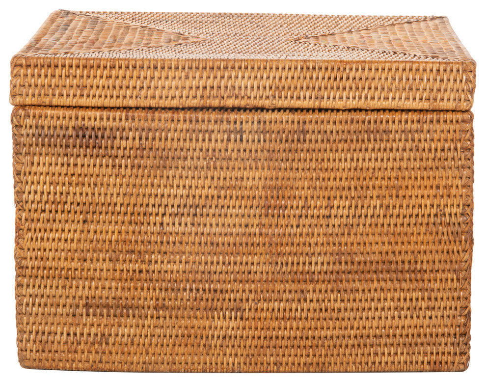 La Jolla Rattan Rectangular  Storage Box, Honey Brown
