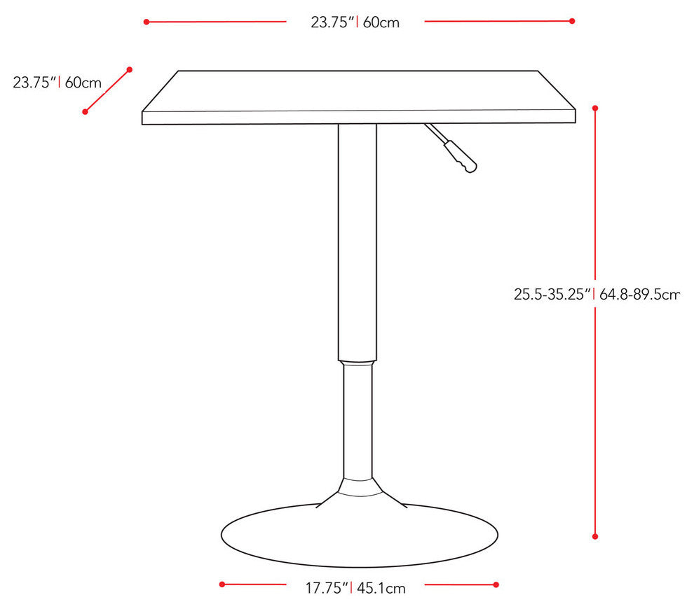 CorLiving Maya Black Engineered Wood Square Adjustable Height Swivel Pub Table
