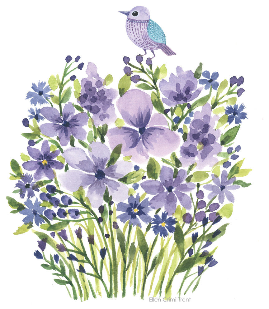 Watercolor Floral Print, Purple, 11"x14"