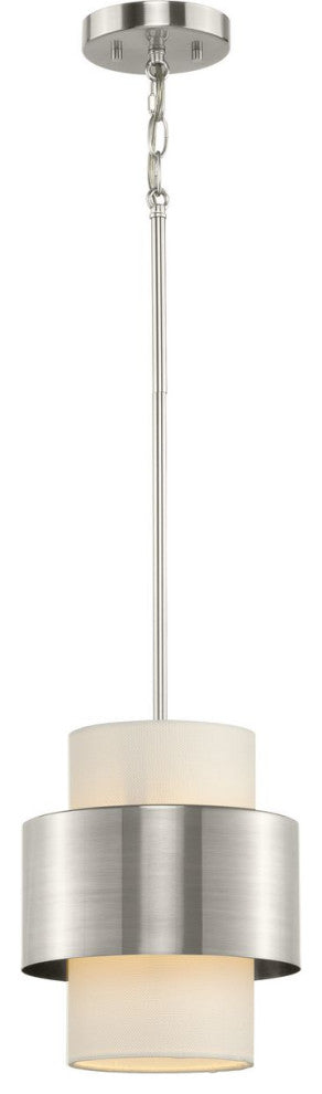 Silva Collection One-Light Brushed Nickel White Linen Shade Pendant